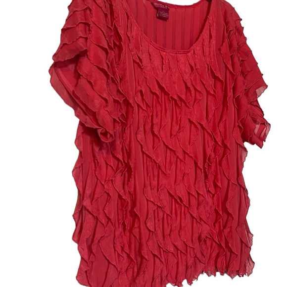 Pink Ruffle Short Puff Sleeve Blouse Shirt Women’s - Picture 6 of 12